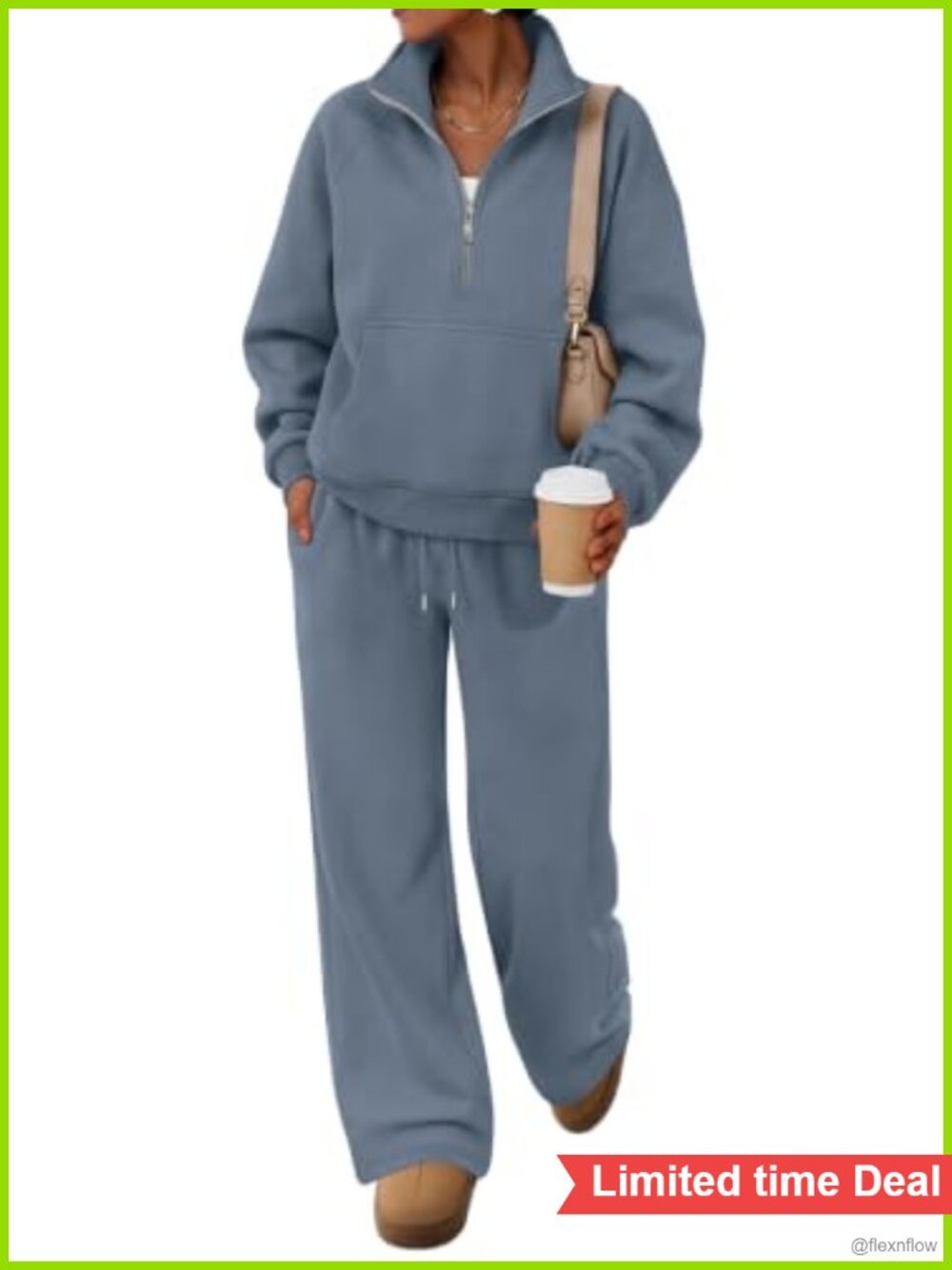 Women's 2 Piece Sweatsuit Set Half Zip Sweatshirt Wide Leg Sweatpants Cotton